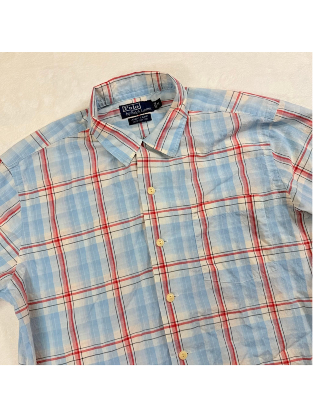 Men's Polo by Ralph Lauren Plaid Casual Button Down Shirt Medium Red White Blue